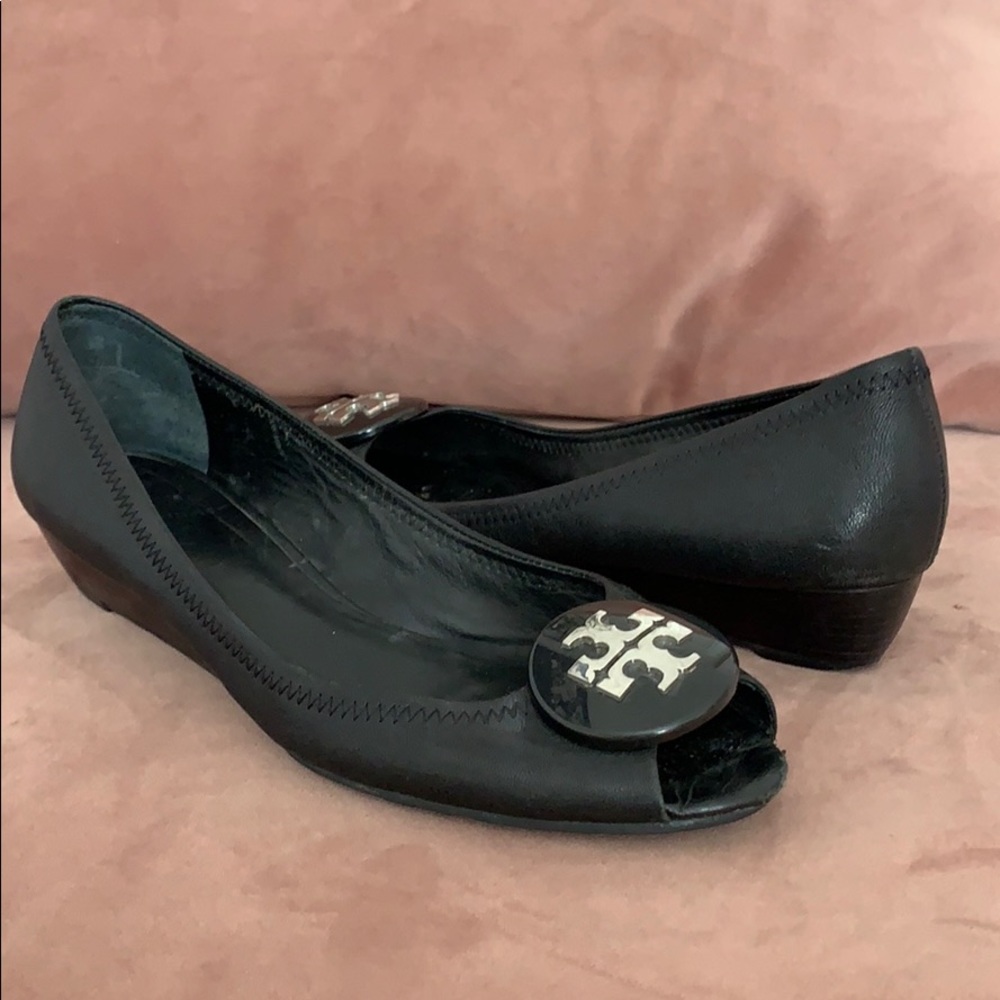 Tory Burch Leather Peep toe Mini Wedge